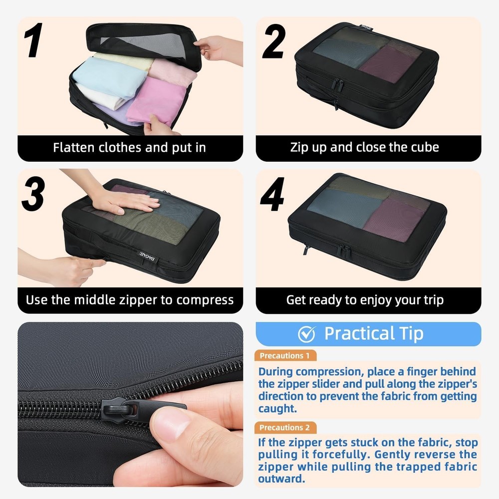 4 Set/6 Set/8 Set Compression Packing Cubes Travel Accessories Expandable Pac...