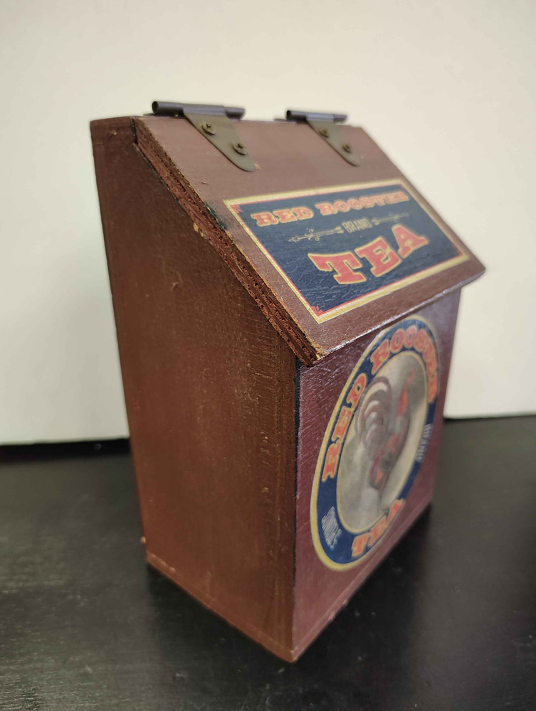 Wooden "Red Rooster Tea" Rustic Storage Box