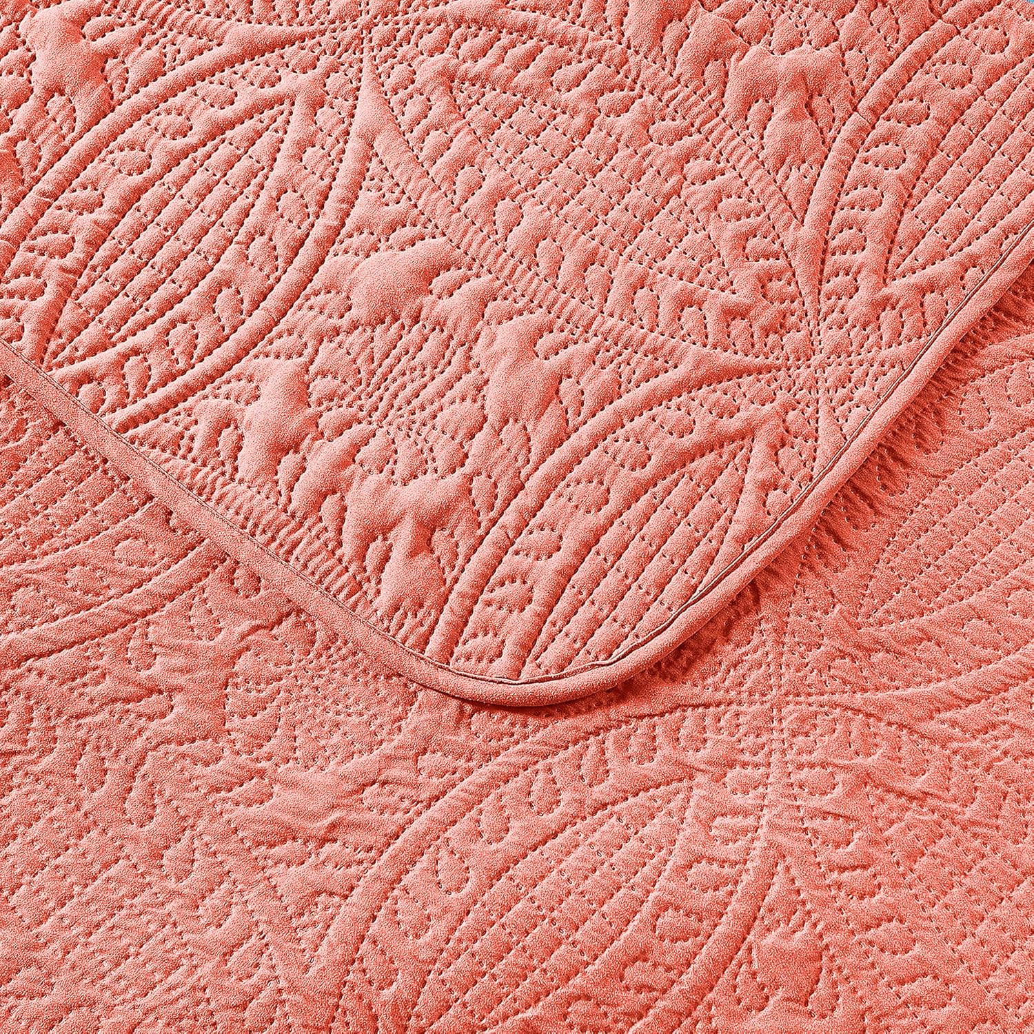 Quilt Set King/Cal King/California King Size Coral - Oversized Bedspread - Soft