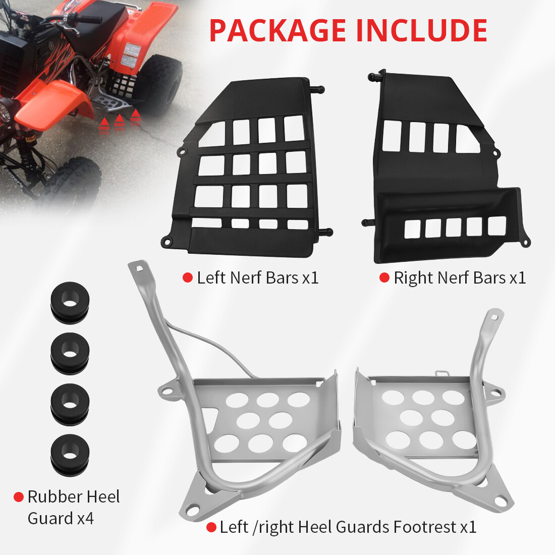 Heel Guards Footrest For 1990-2006 Yamaha Banshee 350 YFZ350 LH and RH Nerf Bars