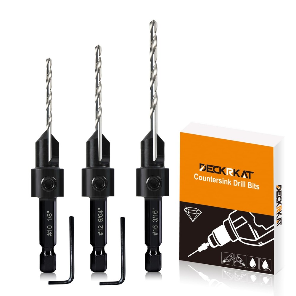 3 Pack Countersink Drill Bit Set #10#12#16, 3 Bits