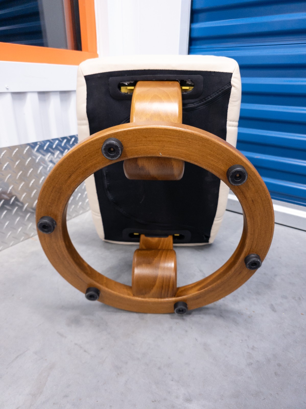 Ekornes Stressless Cream Colored Leather Ottoman | Tilt Function | Teak