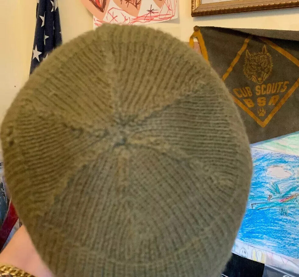 Vintage WWII US ARMY OD Green Wool Full Face Mask Toque Balaclava Watch Cap Rare