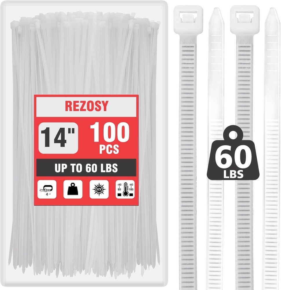 Clear Cable Ties 14" 100pk 60lb UV