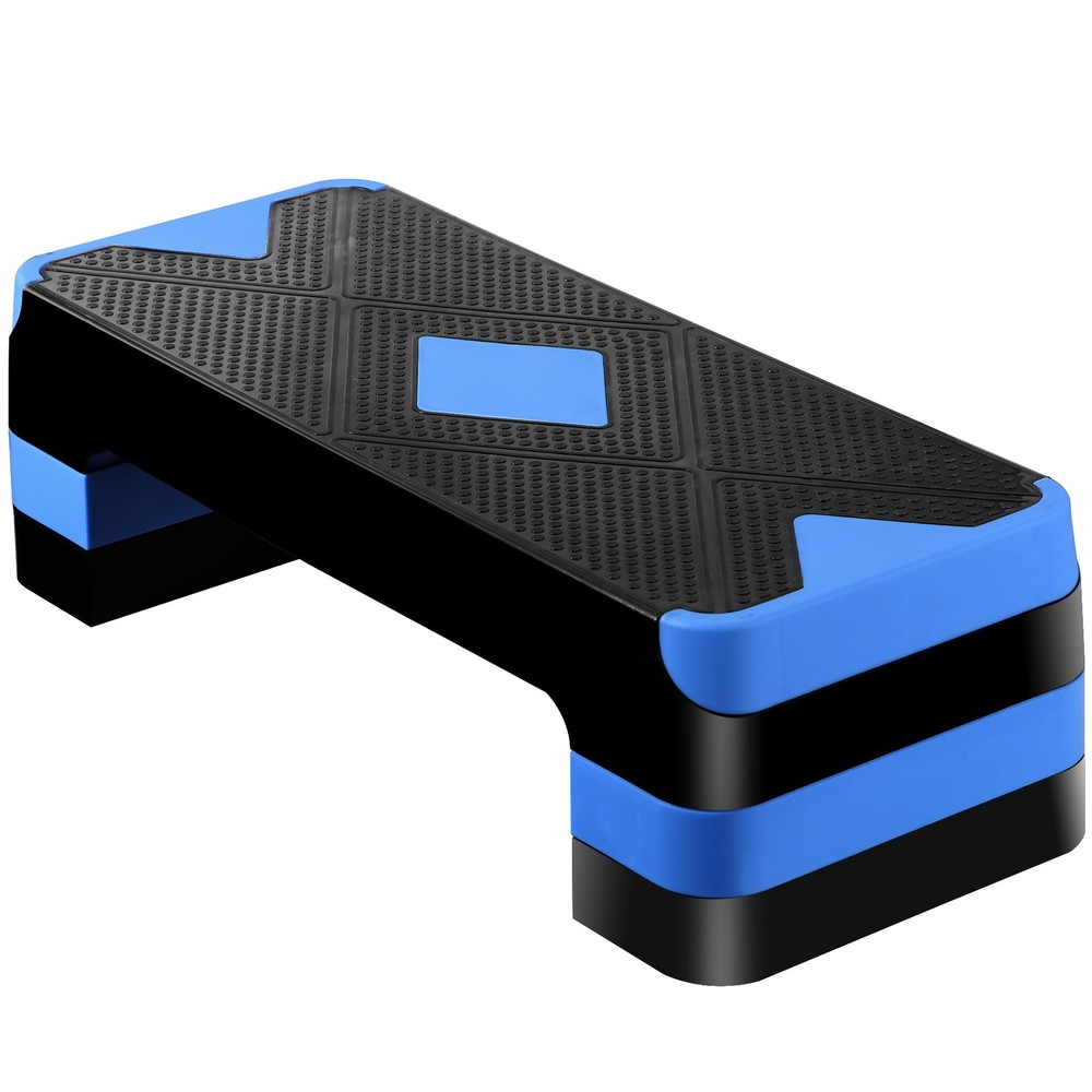 Aerobic Step Platform Exercise Step Adjustable Height 4"-6''-8' w/4 Risers Blue