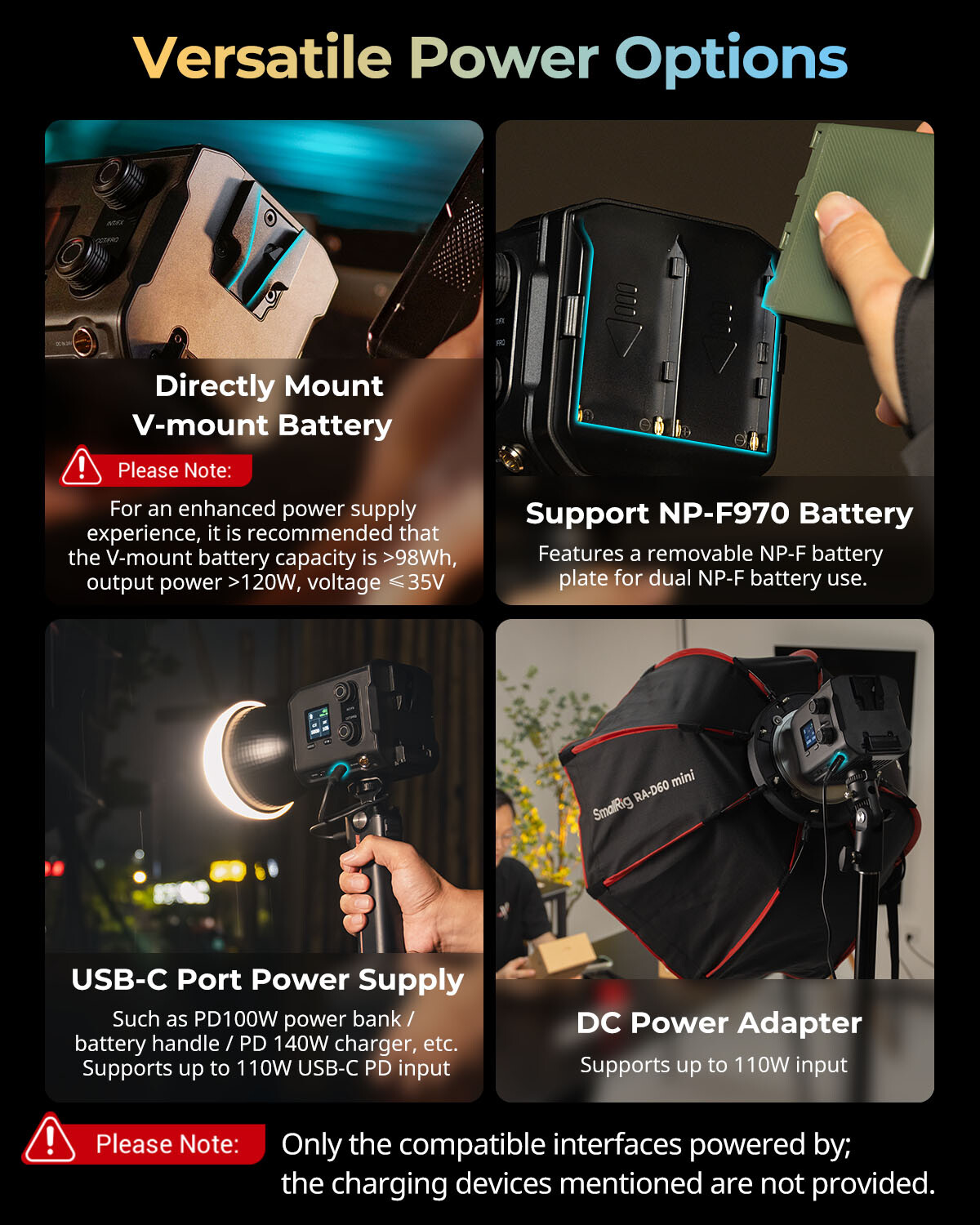 SmallRig RC 100B COB Video Light with Handle, Bi-Colour Video Light 2700K-6500K