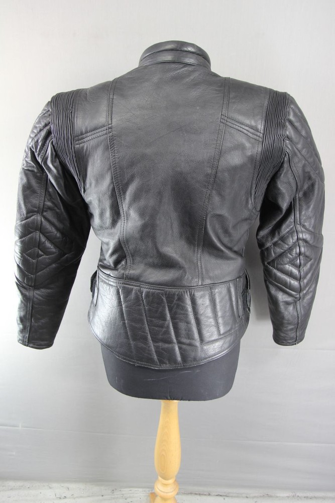 CLASSIC BLACK DYNAMIC LEATHERS COWHIDE BIKER JACKET SIZE 12