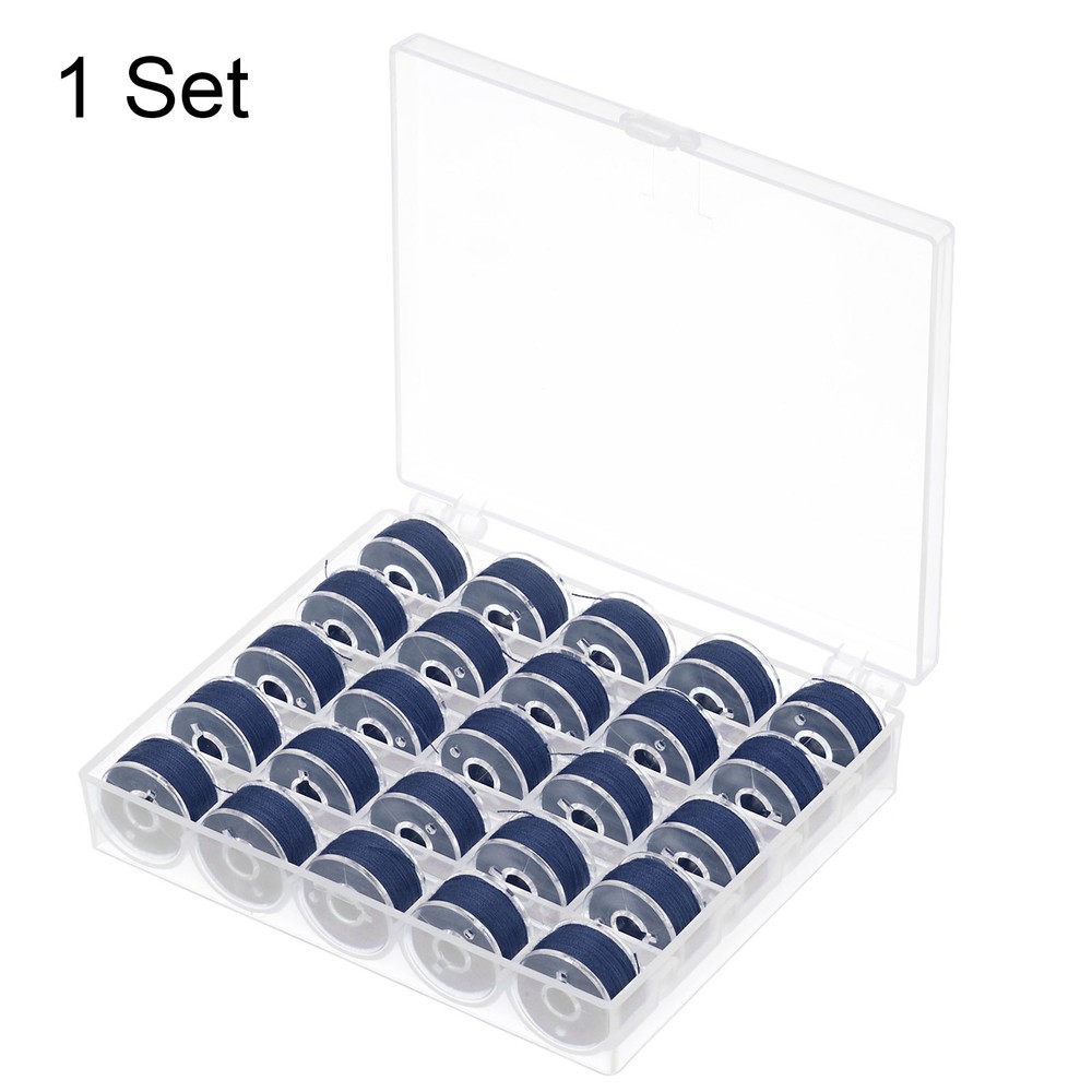 25pcs Prewound Sewing Bobbin Thread with Storage Plastic Case Dark Blue