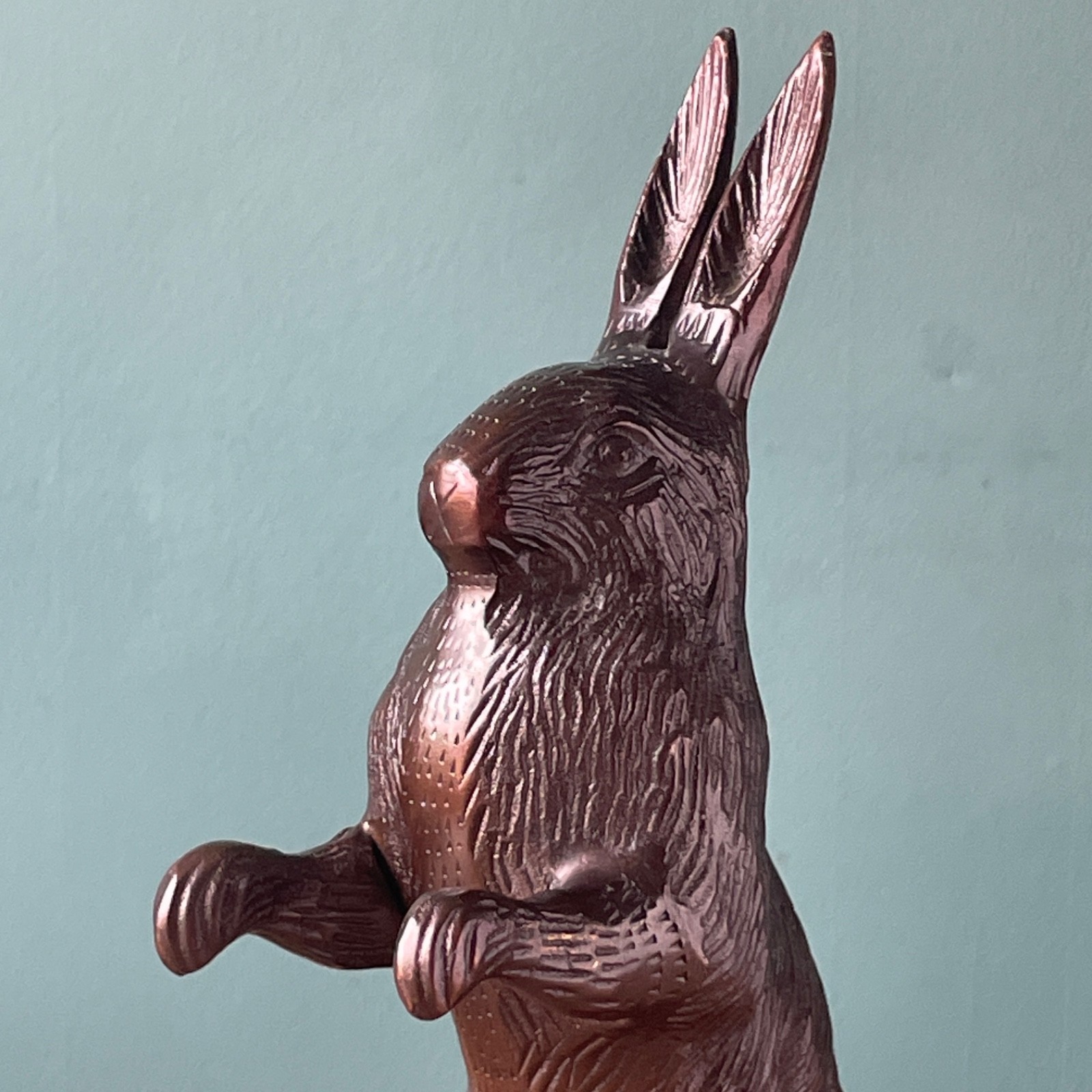 Vintage Bronze Tone Standing Rabbit Figurine Sculpture Heavy EASTER BUNNY