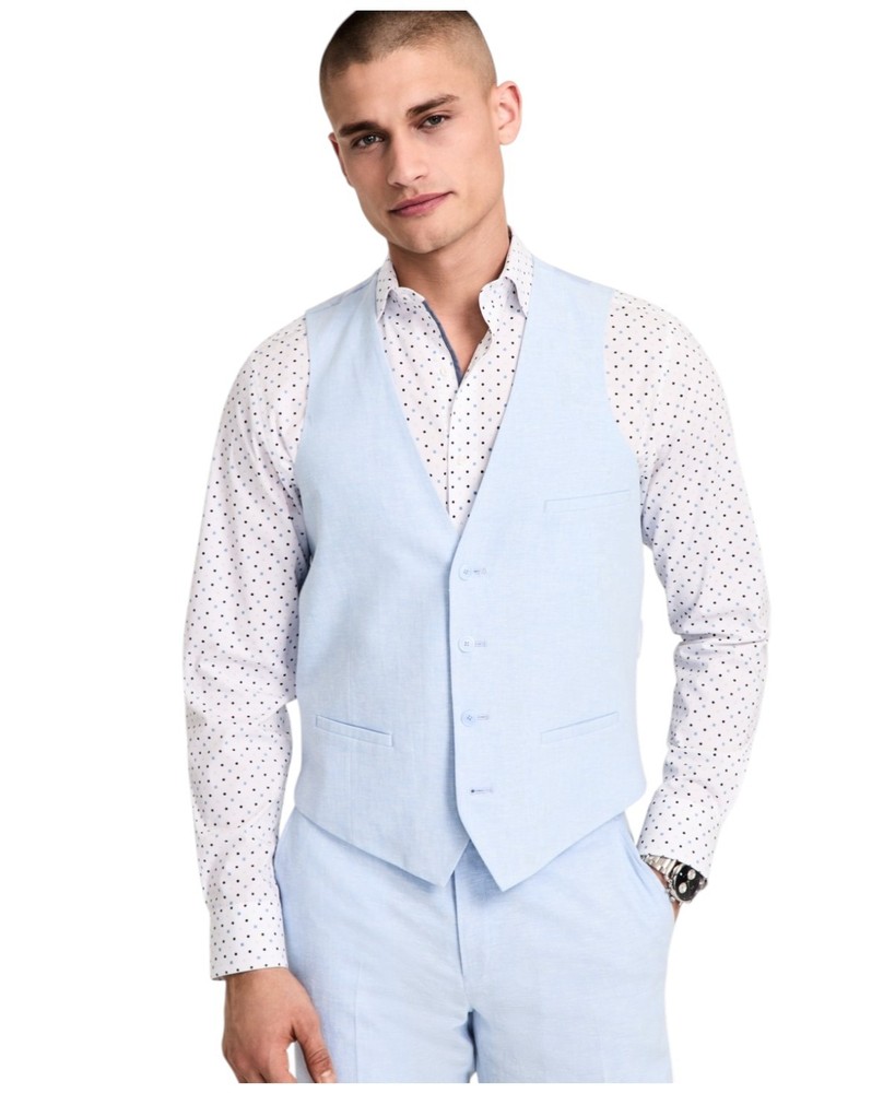 Bar Iii Mens Slim fit Button-Up Suit Vest Medium Light Blue Solid Stretch