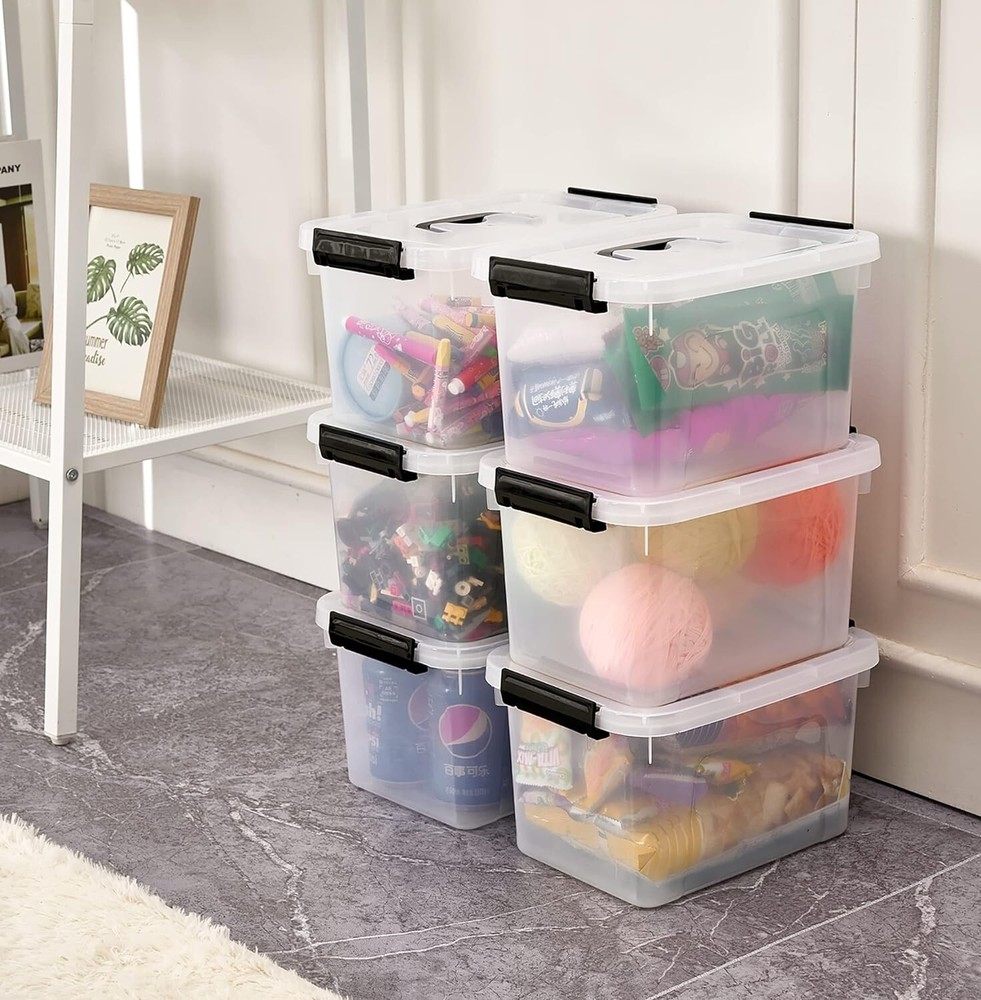 Stackable 6 Quart Clear Storage Bins - Organize Home & Office Spaces (6-Pack)