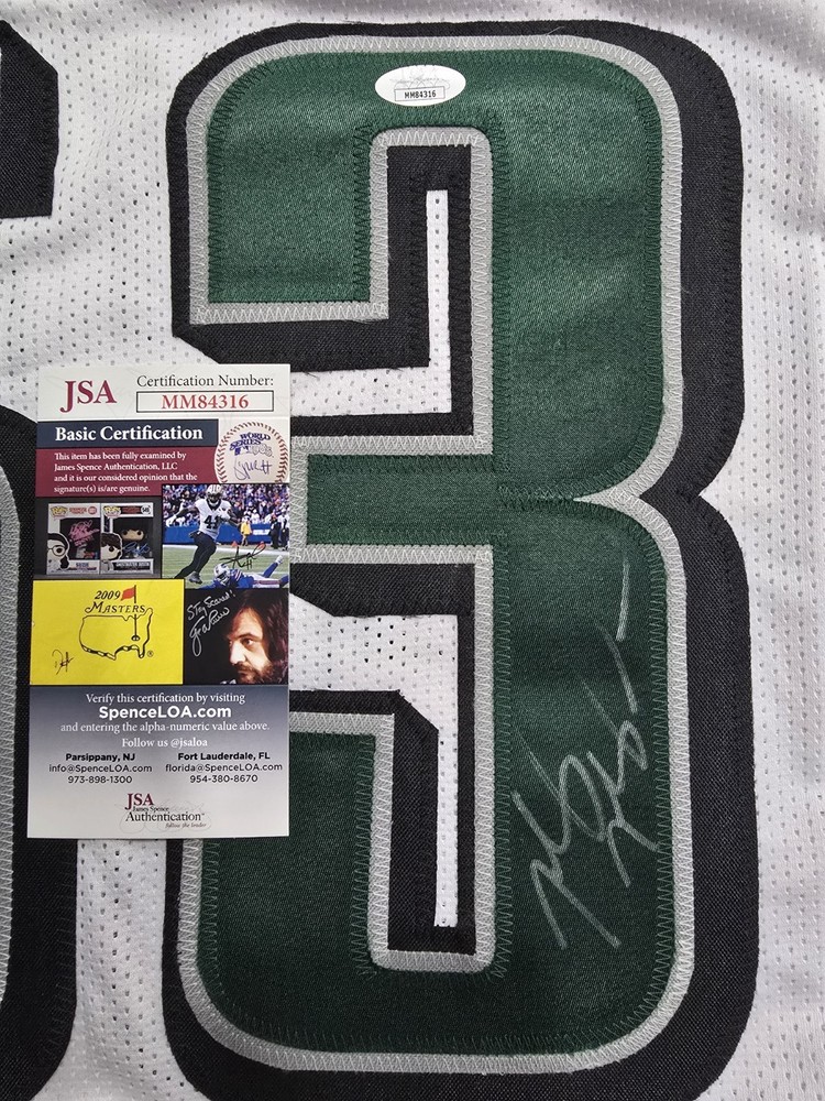 PHILADELPHIA EAGLES NIGEL BRADHAM SIGNED CUSTOM WHITE STITCHED JERSEY JSA COA