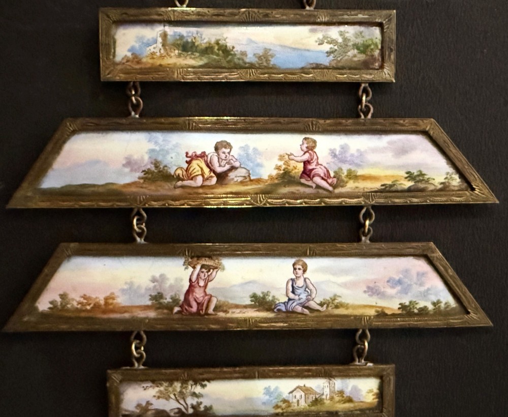 Antique 19C Austrian Enamel 4 Wall Panels