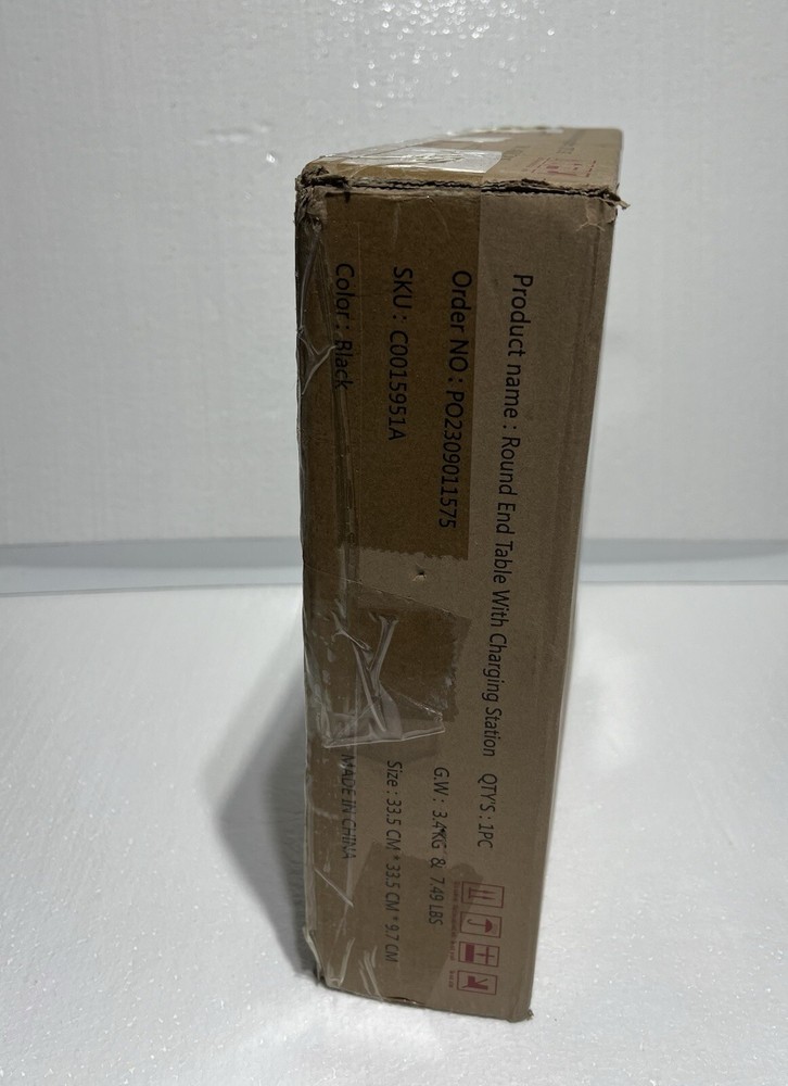 Round Side Table with USB Charging – Black – Open Box