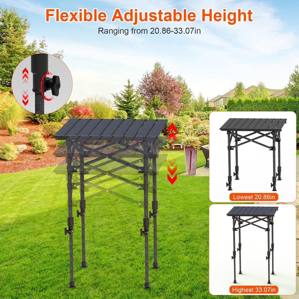 Portable Folding Camping Table w/ Adjustable Height Rustproof Carbon Steel