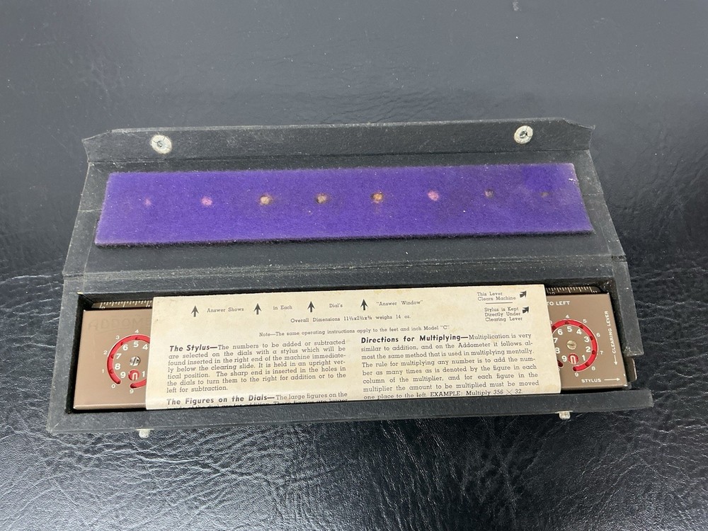 Vtg Addometer w/Case & Stylus Lions Assoc Portable Adding Machine Instructions