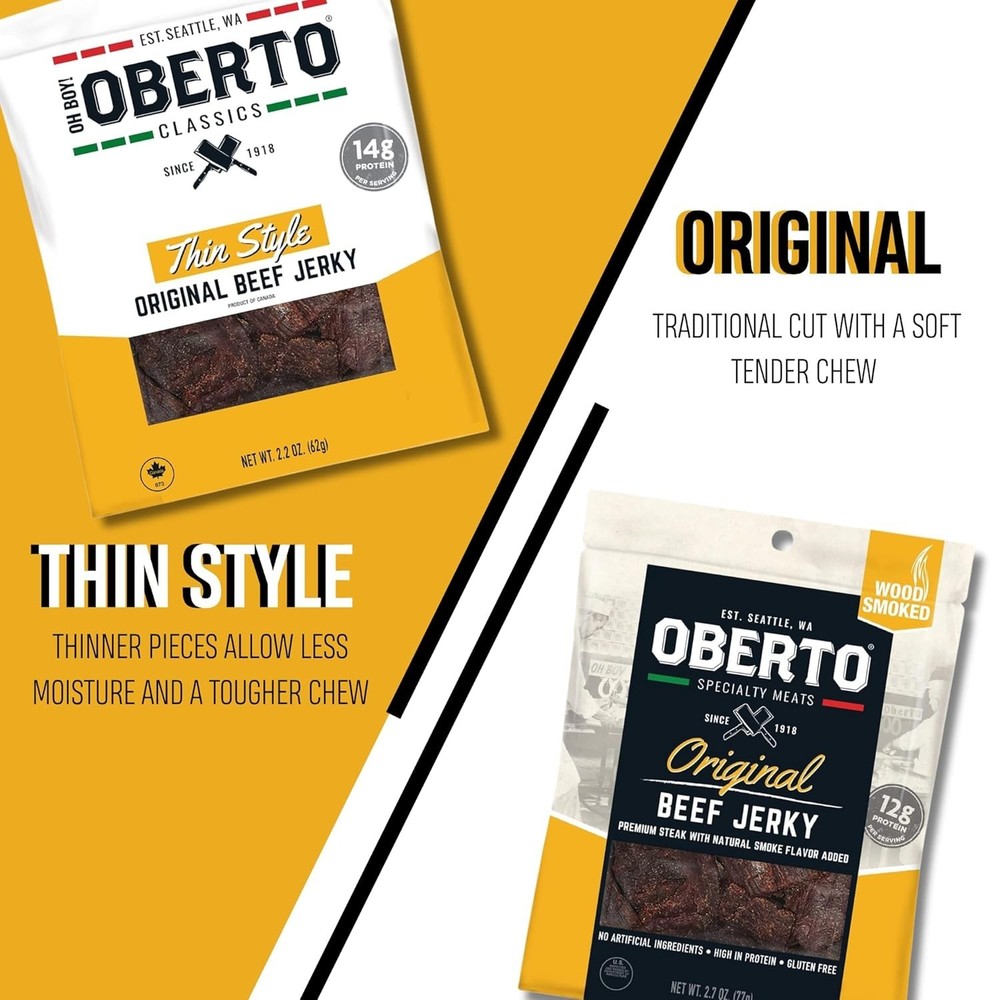Oberto Classics Thin Style Beef Jerky, Original Flavor, No Artificial Ingredi...