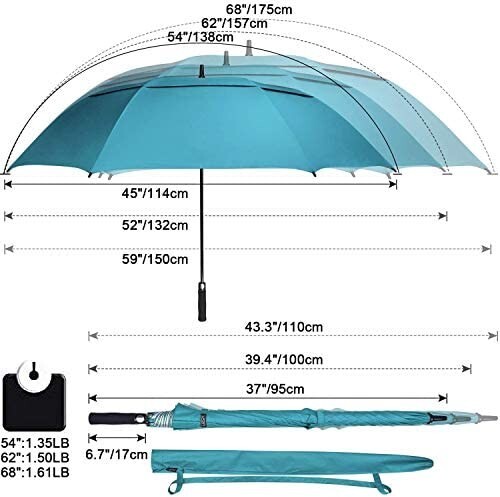 Double Canopy Vented Sun Rain Umbrella Oversize Stick Umbrellas 68' extra large 