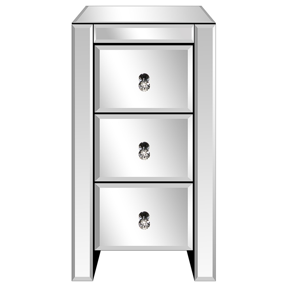 Mirrored Glass Bedside Table Dazzling Bedside Cabinet with Three Drawer