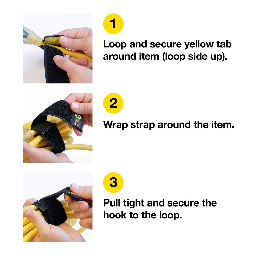 Wrap-It Storage Selfie Straps 16in 6-Pack Black Reusable Hook Loop Cable Ties