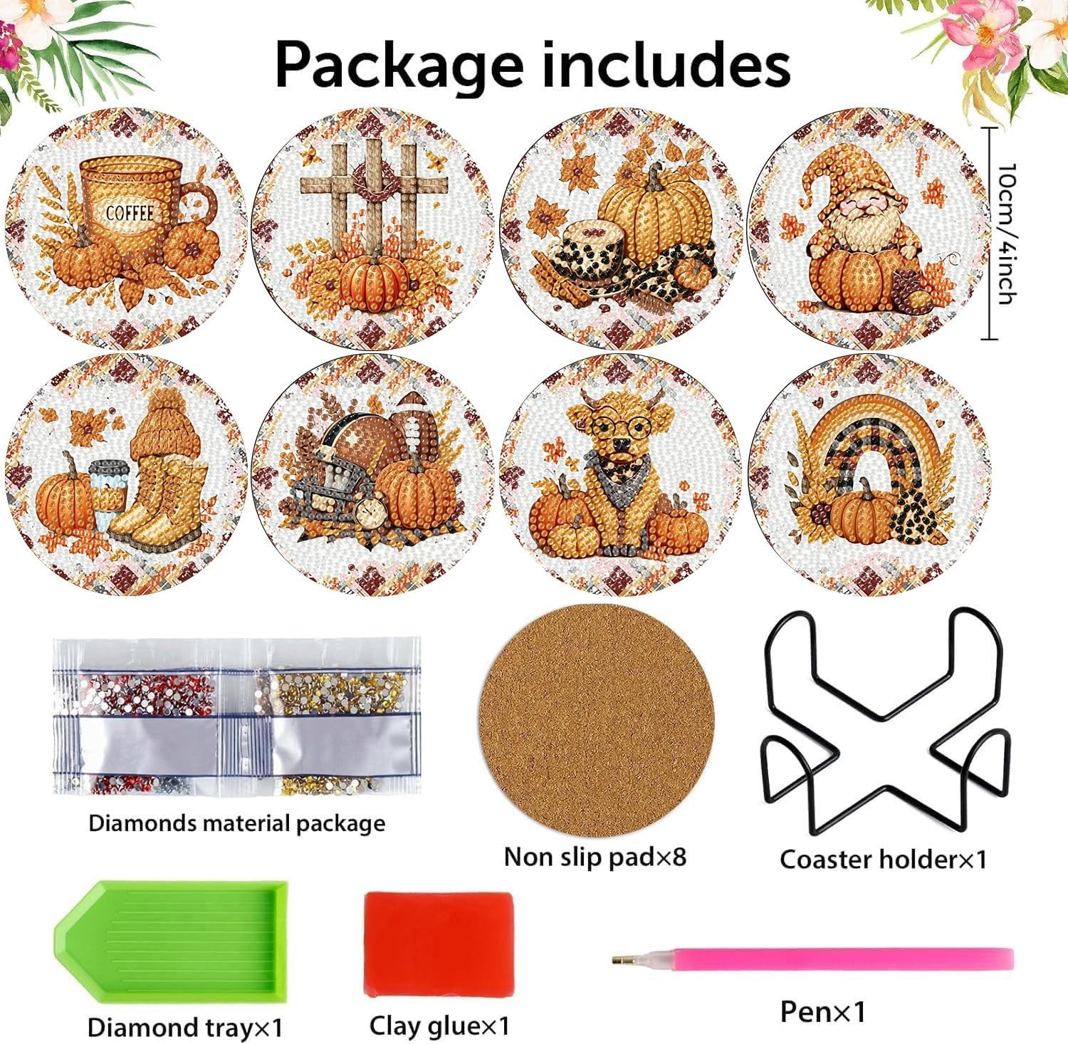 8 Pcs Diamond Art Coasters Kits for 8 4x4in