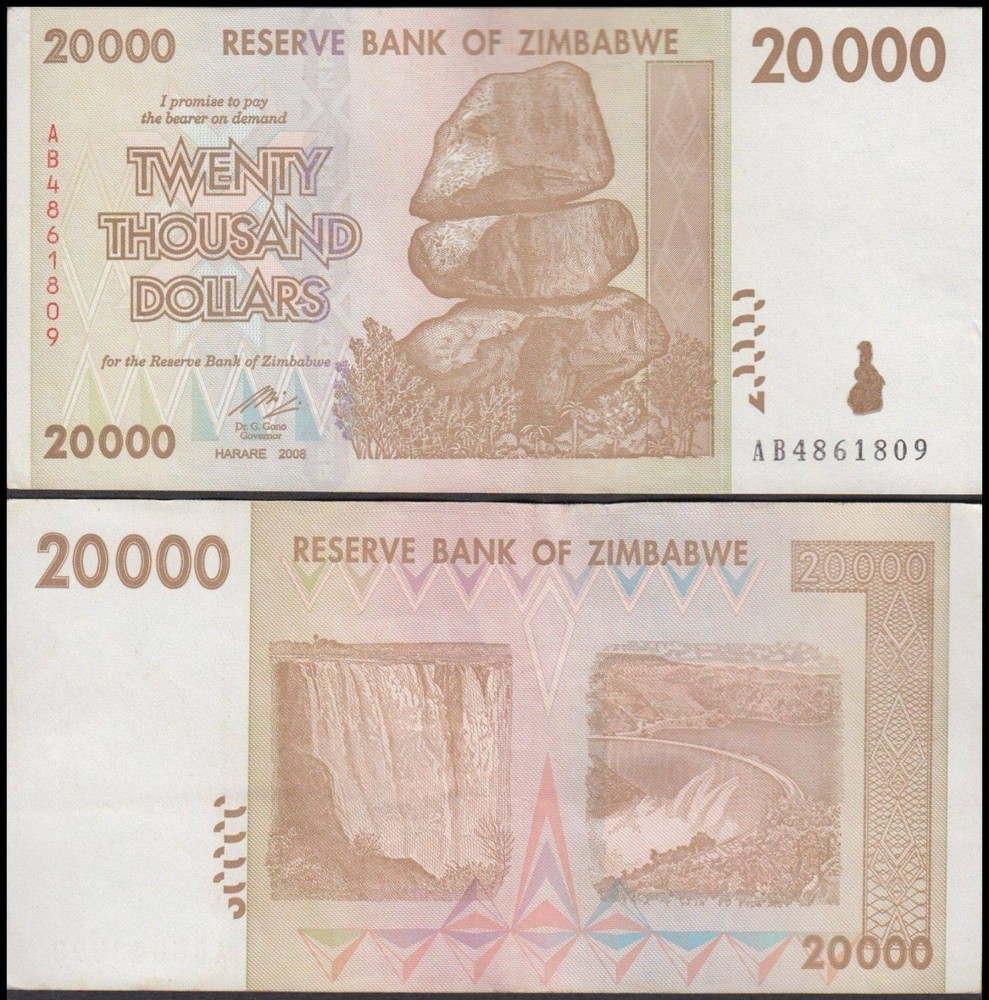 Zimbabwe 20000 Dollars, 2008, P-73a, Used