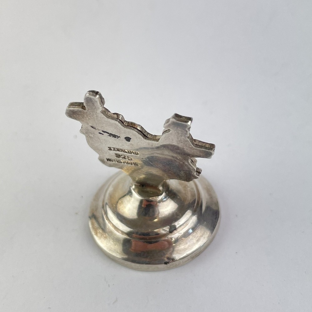 Vintage Hong Kong Miniature Solid Silver Rickshaw Design Menu Holder 3.5cm