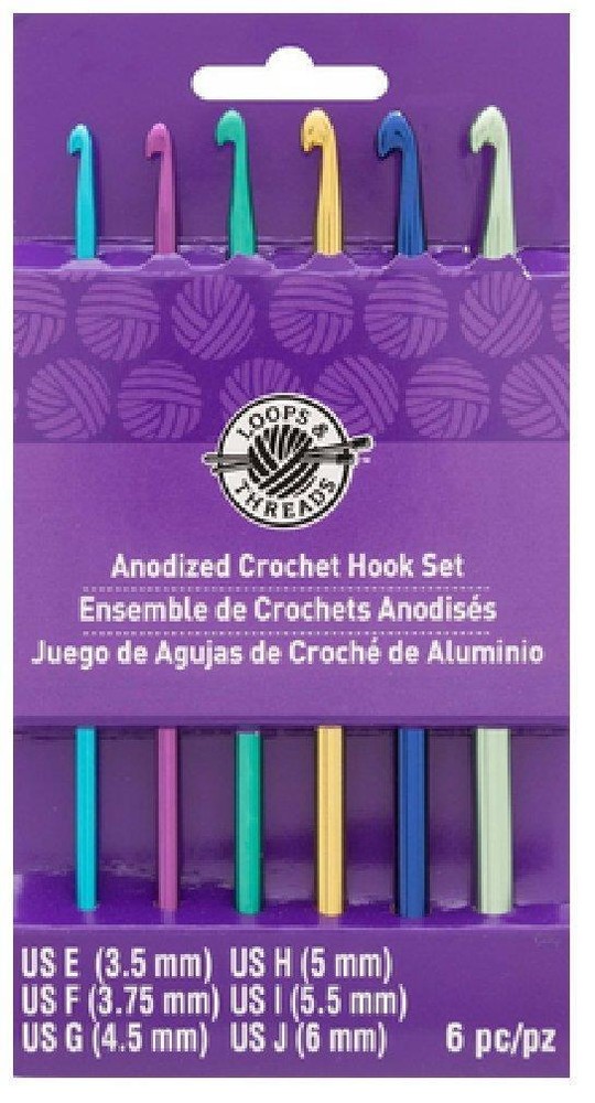 154168 Loops & Threads Anodized Aluminum Crochet Hooks Set/ E-J