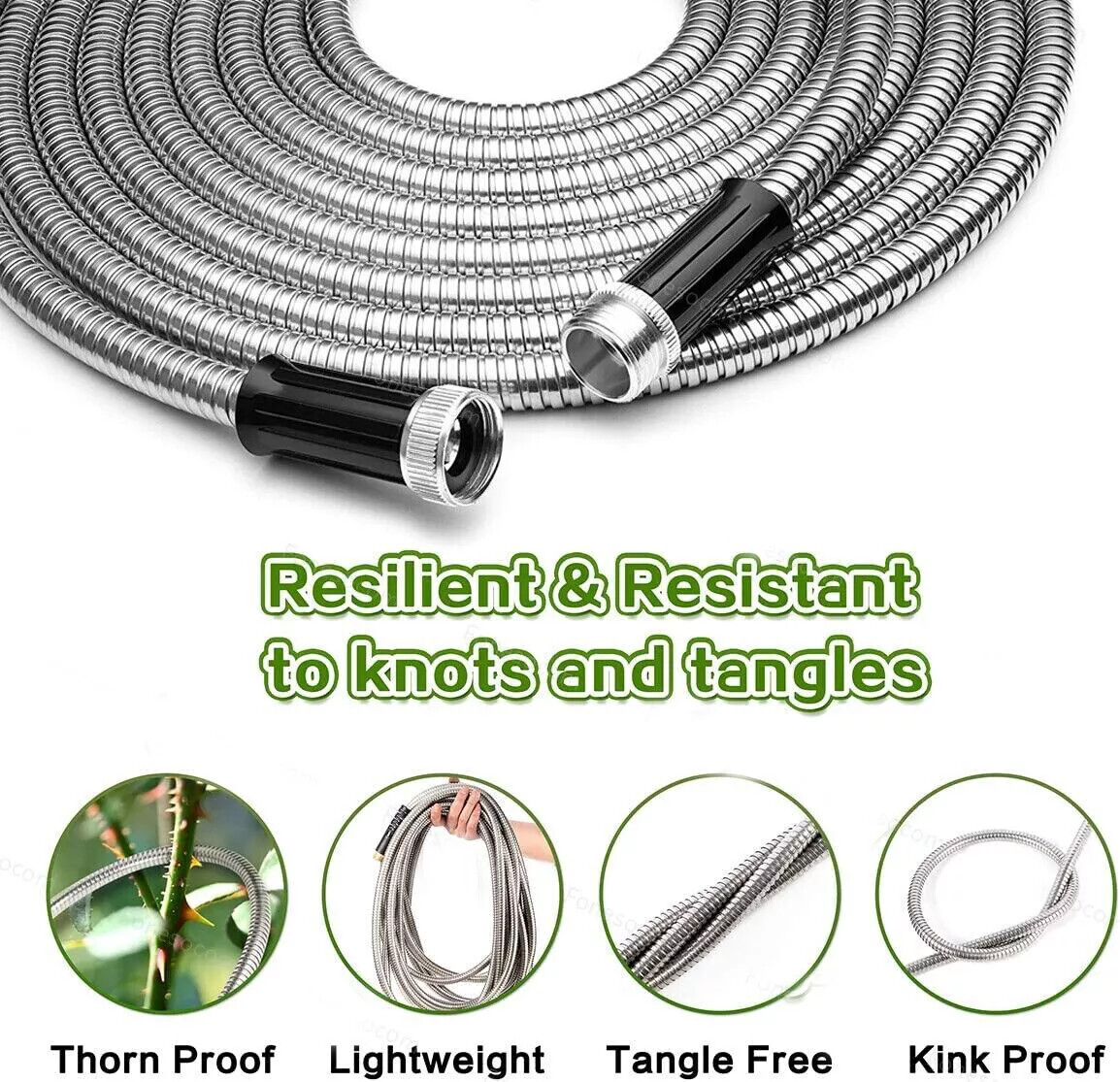 25/50/75/100FT Stainless Steel Metal Garden Water Hose Pipe Flexible Lightweight