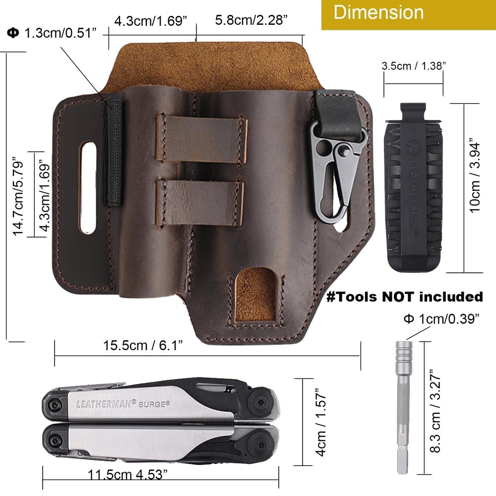 Topstache Multitool Sheath for Belt - EDC Organizer - Leather Darkbrown
