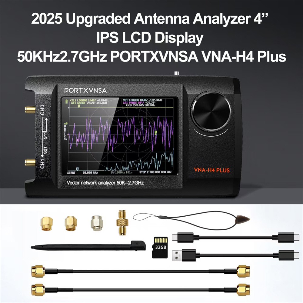 NanoVNA-H4 Plus Vector Network Analyzer 50KHz-2.7GHz HF VHF UHF 4"Touch Screen
