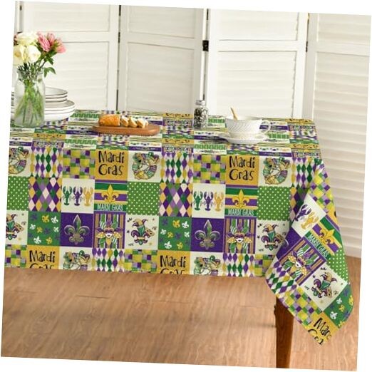 Mardi Gras Tablecloth 60×84 Inch Rectangular, 60" x 84" (Rectangular) Purple