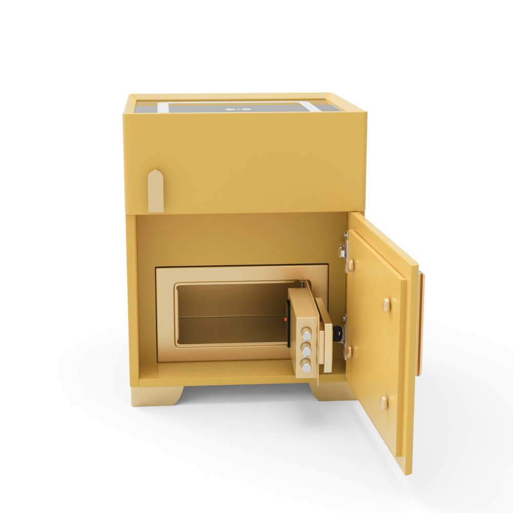 Yellow Smart Nightstand w/Security Safe Lock Box,3-Color Light,Wireless Charging