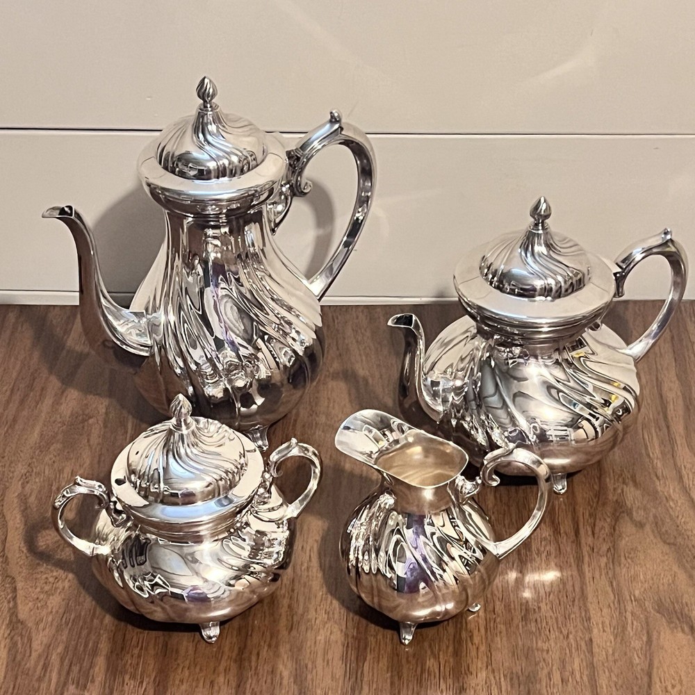 WMF Silver plate Coffee Tea Set 5pc with Tray 18in Swirl Pattern Germany