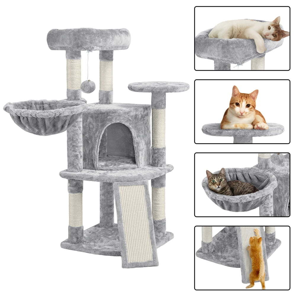 42"H Multilevel Cat Tree Tower with Condo and Perches, Light Gray