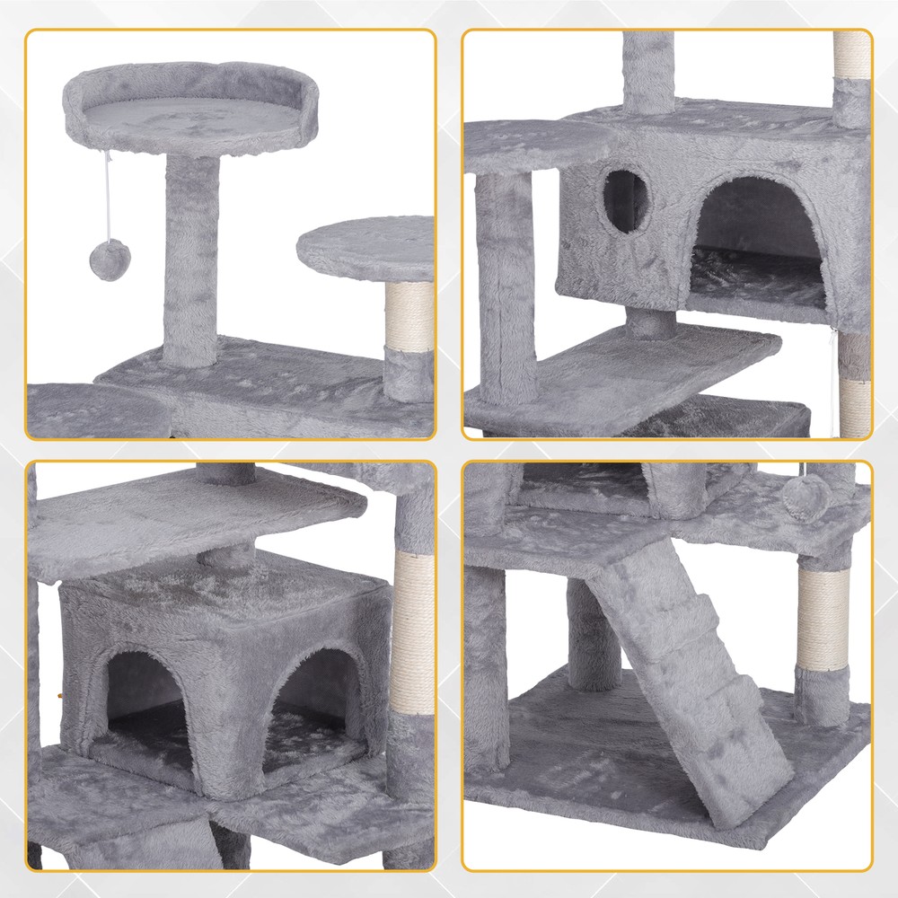 55" Multi-level Cat Tree Tower Cats w/Sisal Posts, Plush Perch Cat Condo Tower