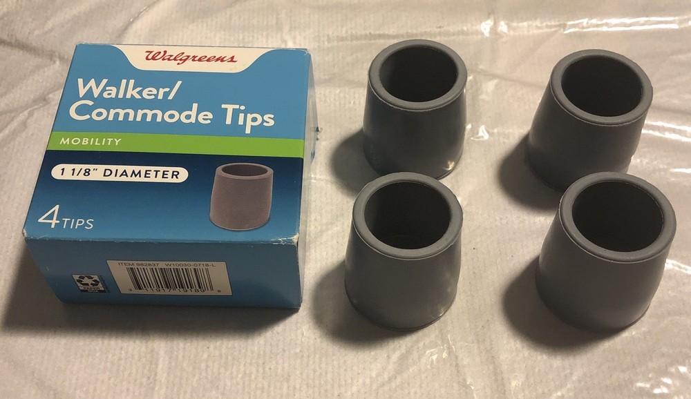 Walgreens Walker / Commode Tips Mobility 1-1/8" 4 Rubber Tips New