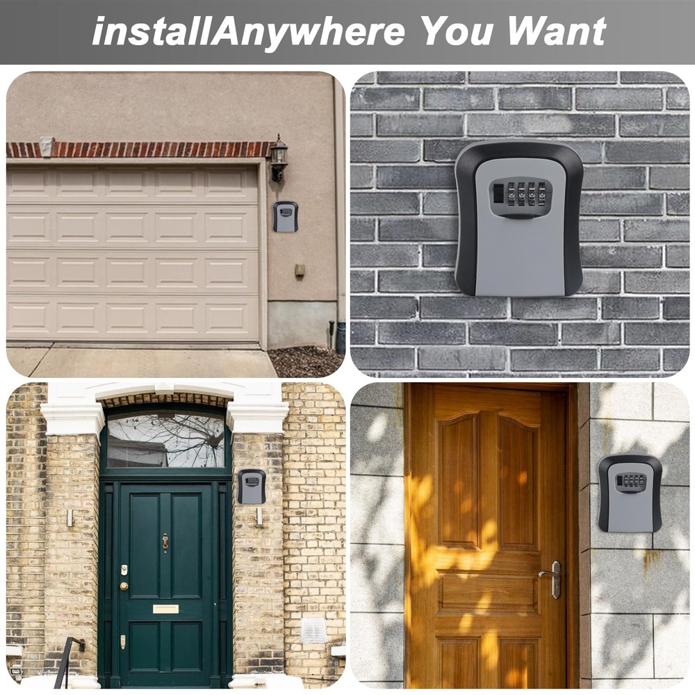 Key Lock Box for Outside, Wall Mounted, Waterproof Resettable Code Safe Secur...