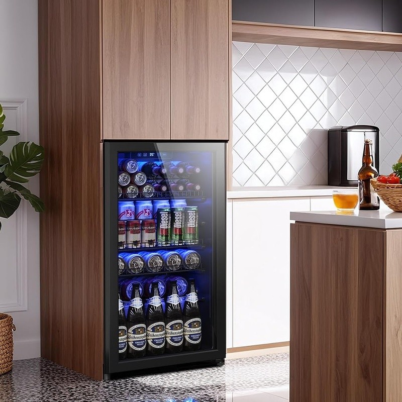 Beverage Refrigerator Wine Cooler Temperature Control LED Light Quiet Operation