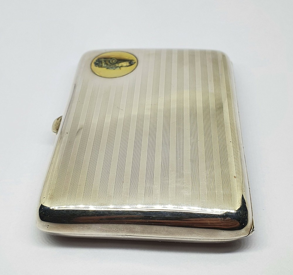 Antique Sterling Silver Car Enameled Cigarette Case - 143
