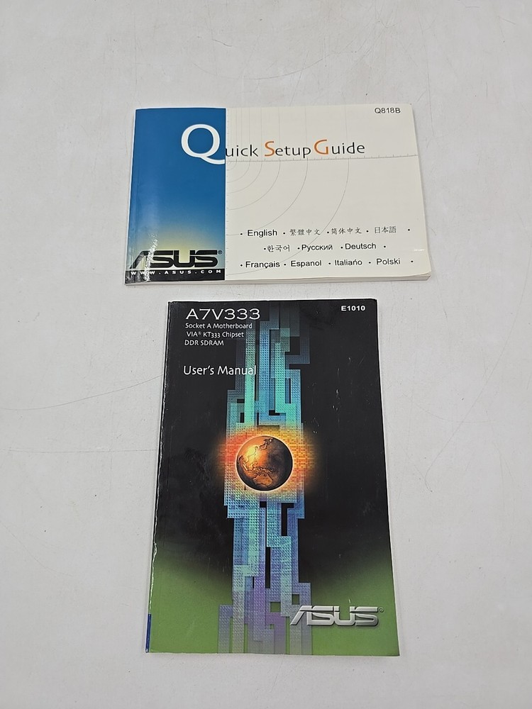 ASUS A7V333 Socket A Motherboard User Manual E1010 Q818B Quick Setup Guide Used