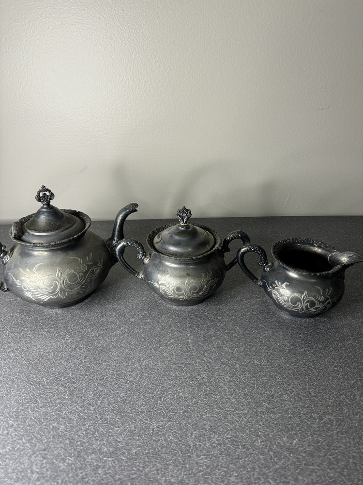 ATQ.1898-1924 Van Bergh S.P. Co., Rochester, N. Y.Quadruple Plate Teapot Set#468