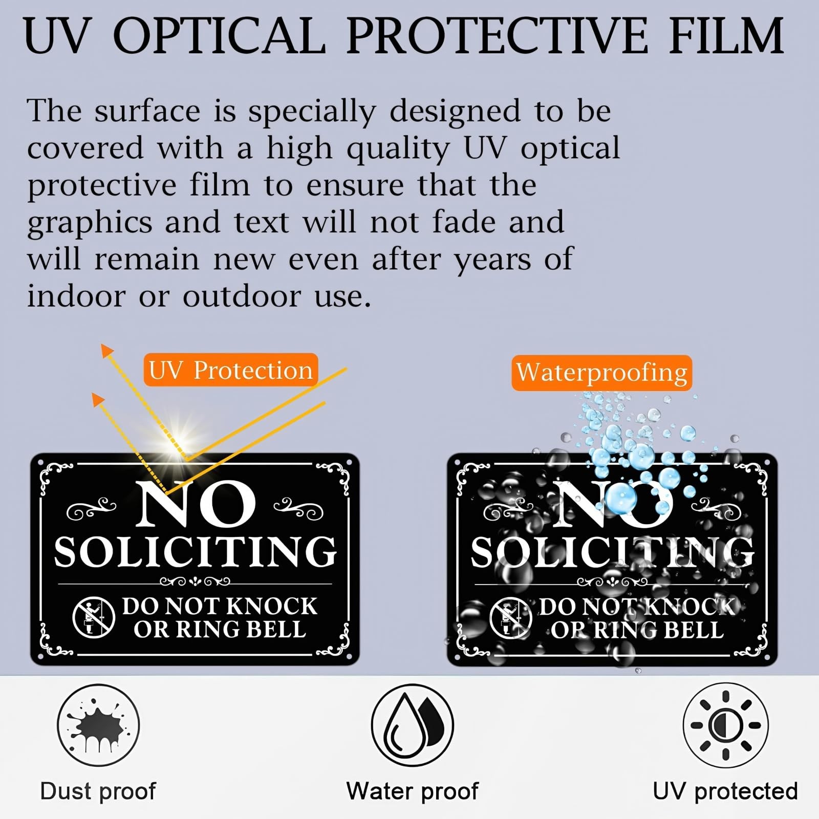 2 Pack No Soliciting Sign for Front Door,9 X 6 Inches Self-Adhesive No Solicitin