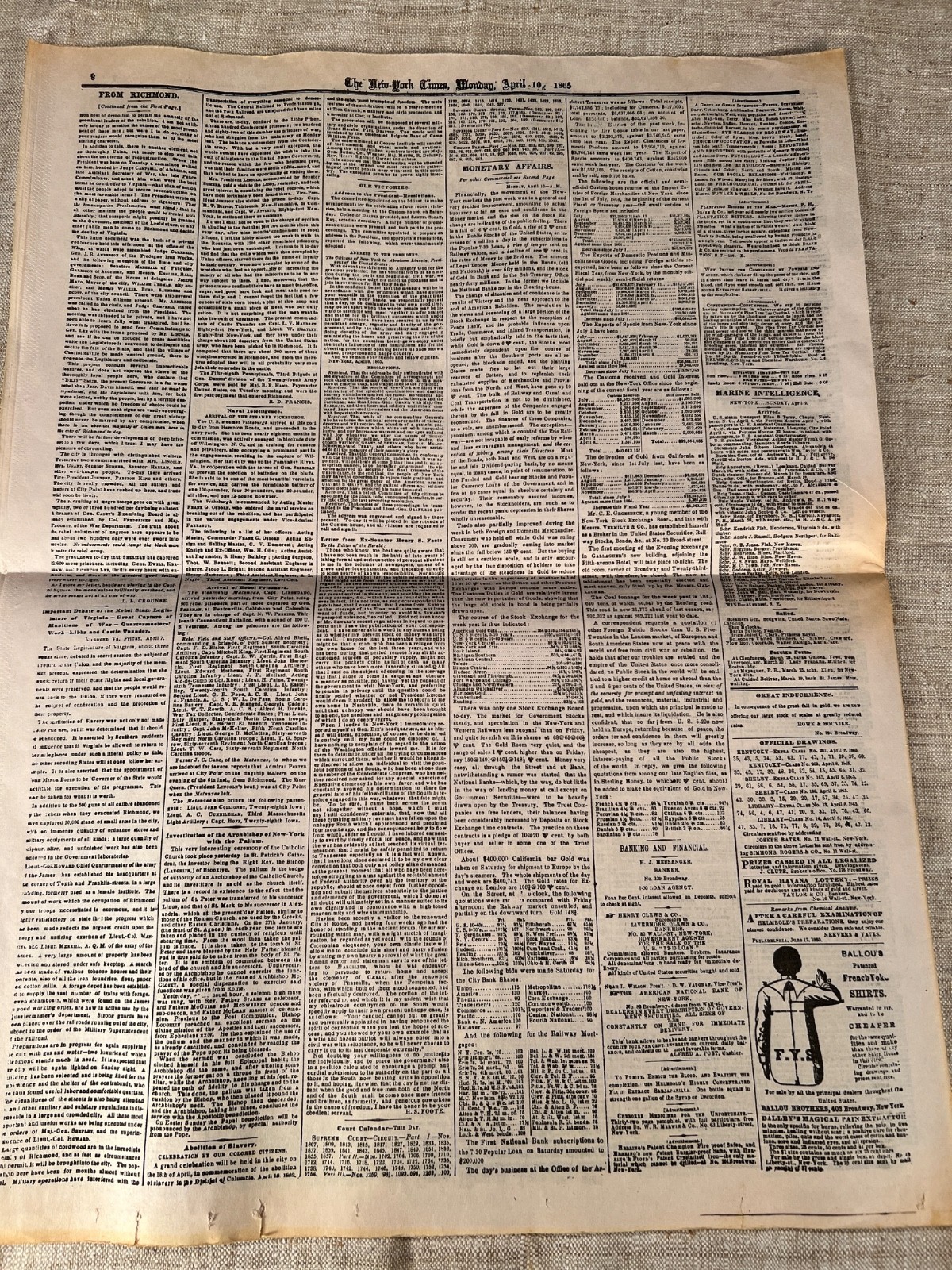 Lot of 5 NEW YORK TIMES 1861-1865 Major events in Civil War, Reprod. of original