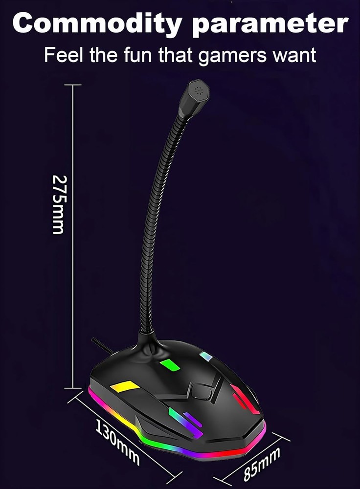USB Computer Microphone with Mute Button&RGB Glowing Light Compatible with PC La