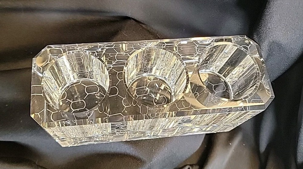 Heavy Clear Rectangular Contemporary Geometric Etched Pattern Votive Candle...