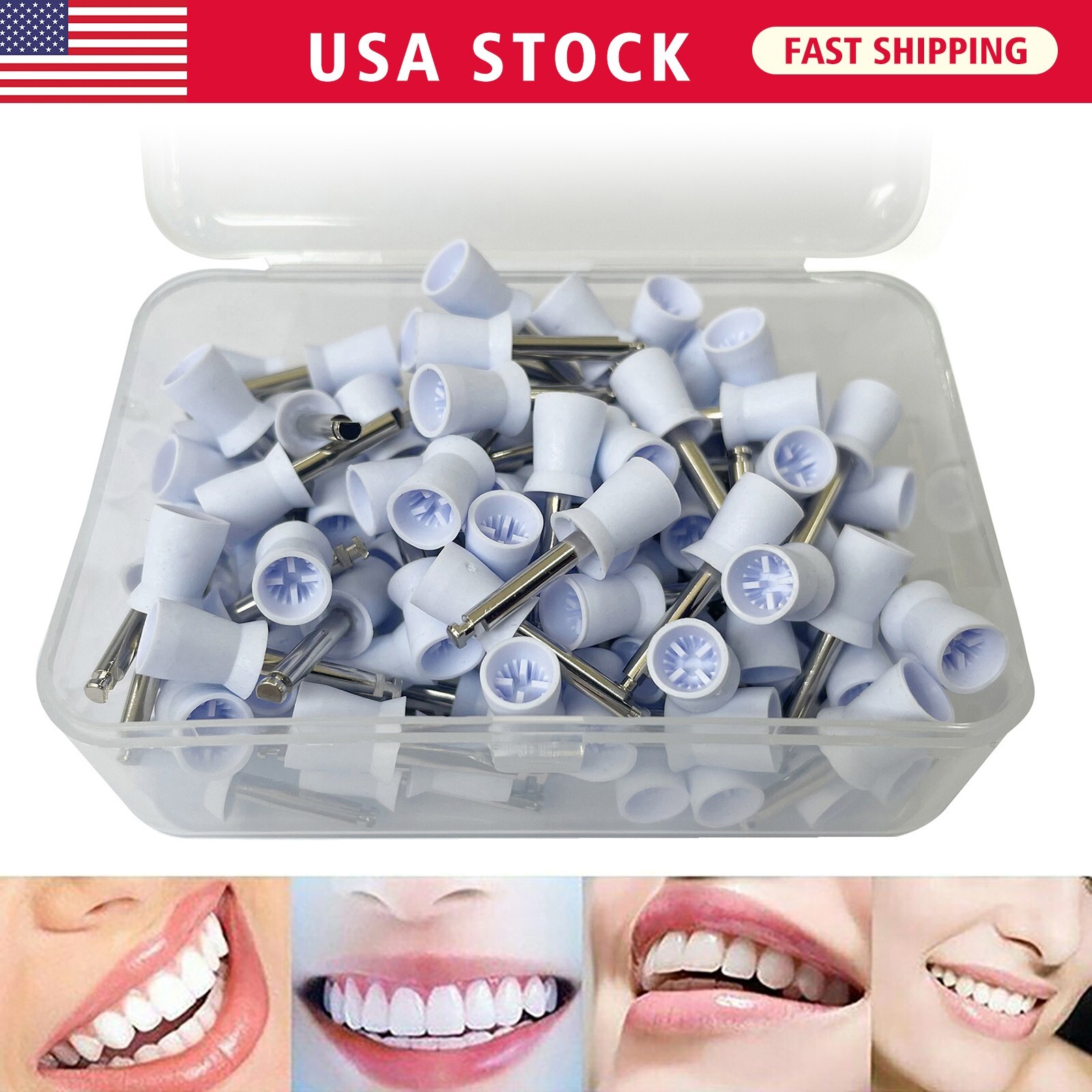 100Pcs Dental Rubber Prophy Teeth Polishing Cups Polish Latch Type Brushes White