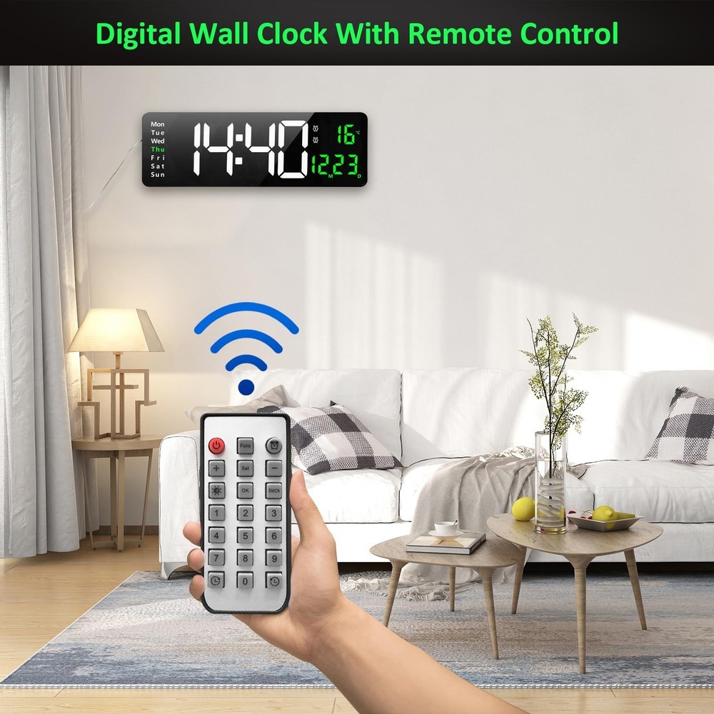 Large Digital Wall Clock,16 Inch Digital Wall Clock with Time Date Temp Week,...
