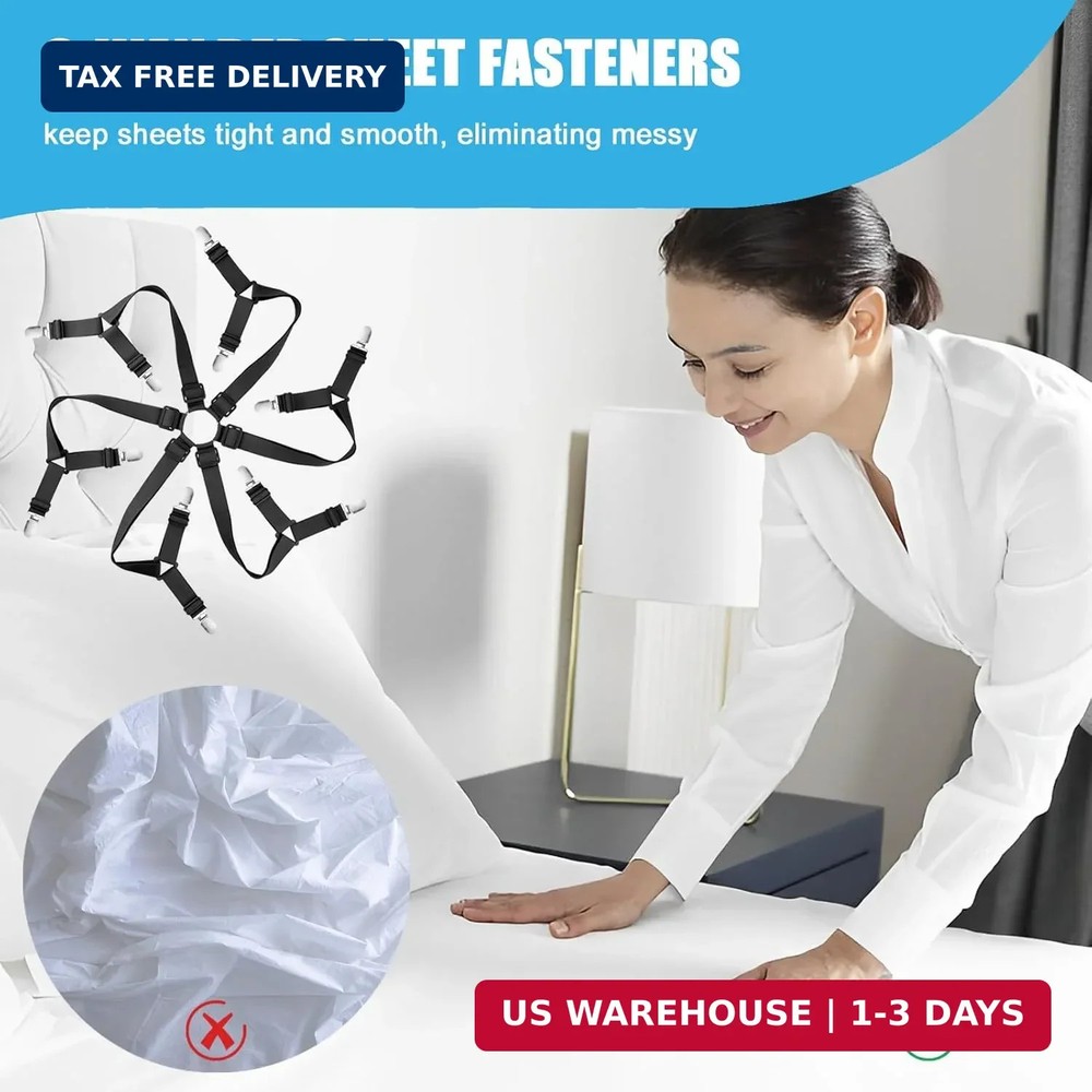 Bed Sheet Holder Straps, Adjustable Elastic Fitted Sheet Strap Tablecloth Clip B