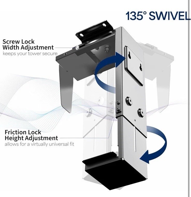 Adjustable Under Desk and Wall PC Mount, Computer Case CPU Holder MOUNT-PC01
